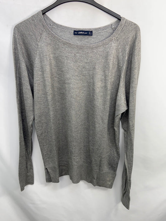 ZARA.Jersey gris punto hilos plateados T.s