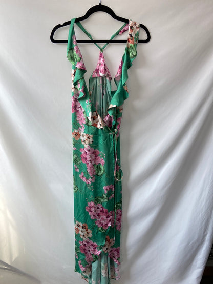 MANGO.Vestido largo verde flores cruzado T.S