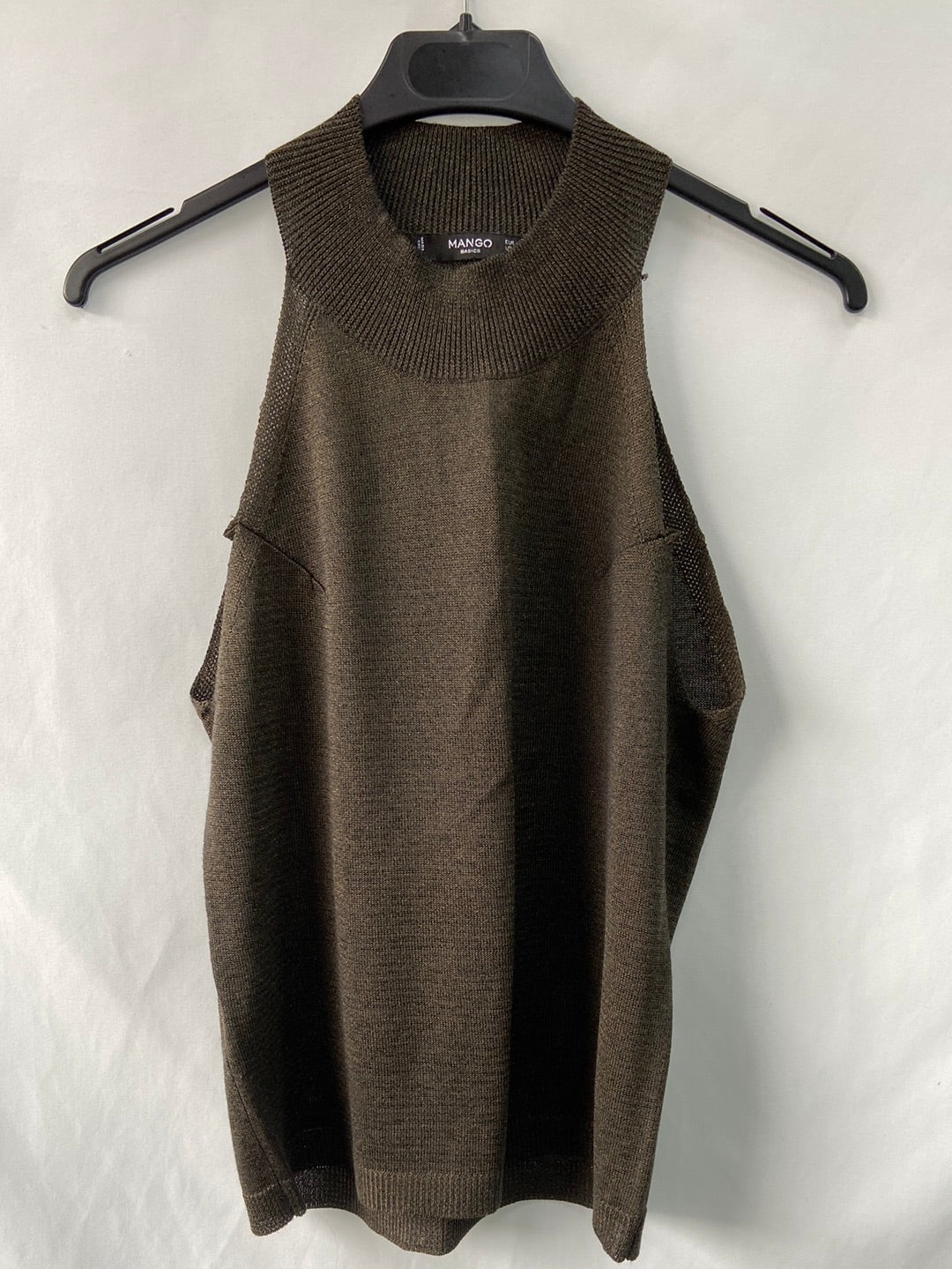 MANGO.Green halter knit top with gold threads TM