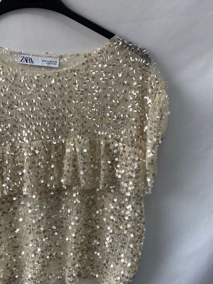 ZARA.Top encaje lentejuelas T.M