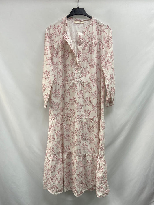 VIELA.Vestido largo blanco flores rosas T.S/M