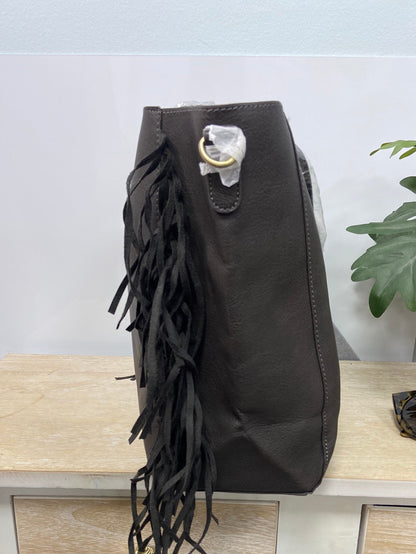 MISAKO.Bolso marrón oscuro flecos