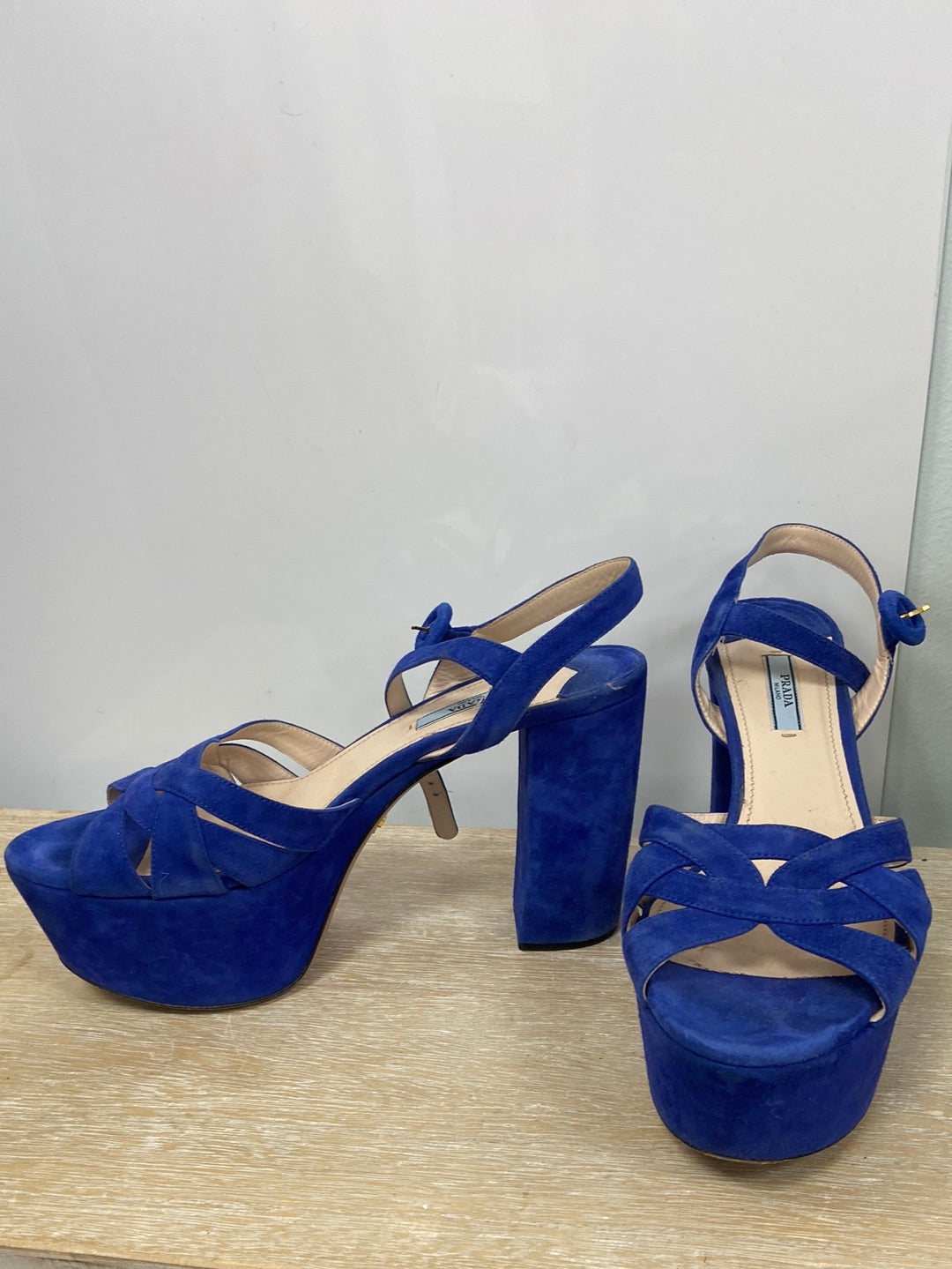 PRADA.Blue platform heel shoes size 40