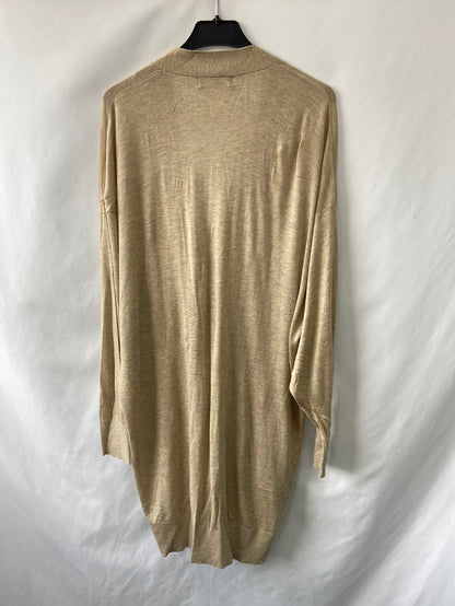 ZARA.Cárdigan fino beige largo T.L
