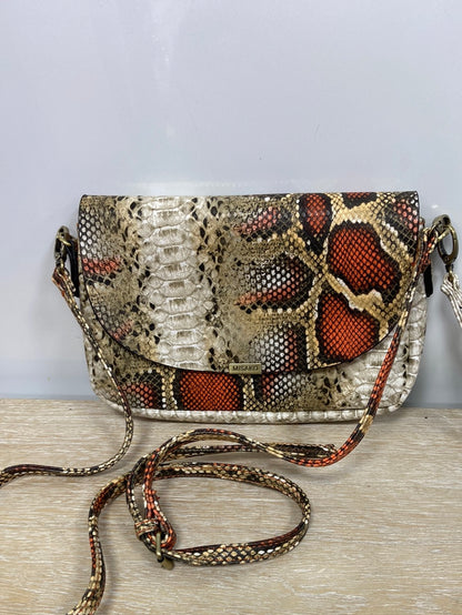 MISAKO. Beige and orange animal print bag