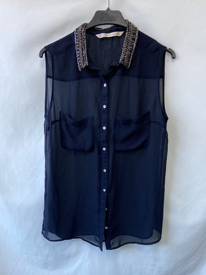 ZARA.Blue rhinestone blouse TS