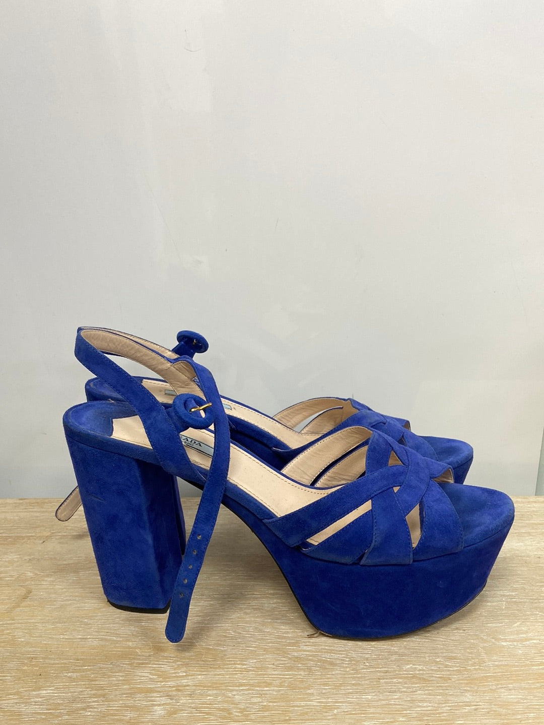 PRADA.Blue platform heel shoes size 40