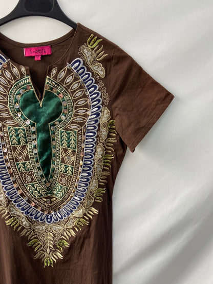 BANTIK. Brown embroidered dress T.xs (Tara)