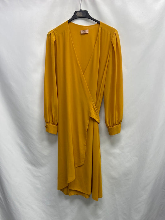 BIMANI. Vestido cruzado mostaza T.m