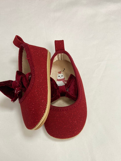 J&amp;M. Burgundy bow ballerinas S. 9 months