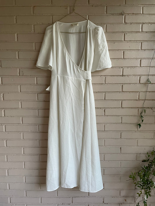 SÉZANE.Vestido midi blanco cruzado T.36