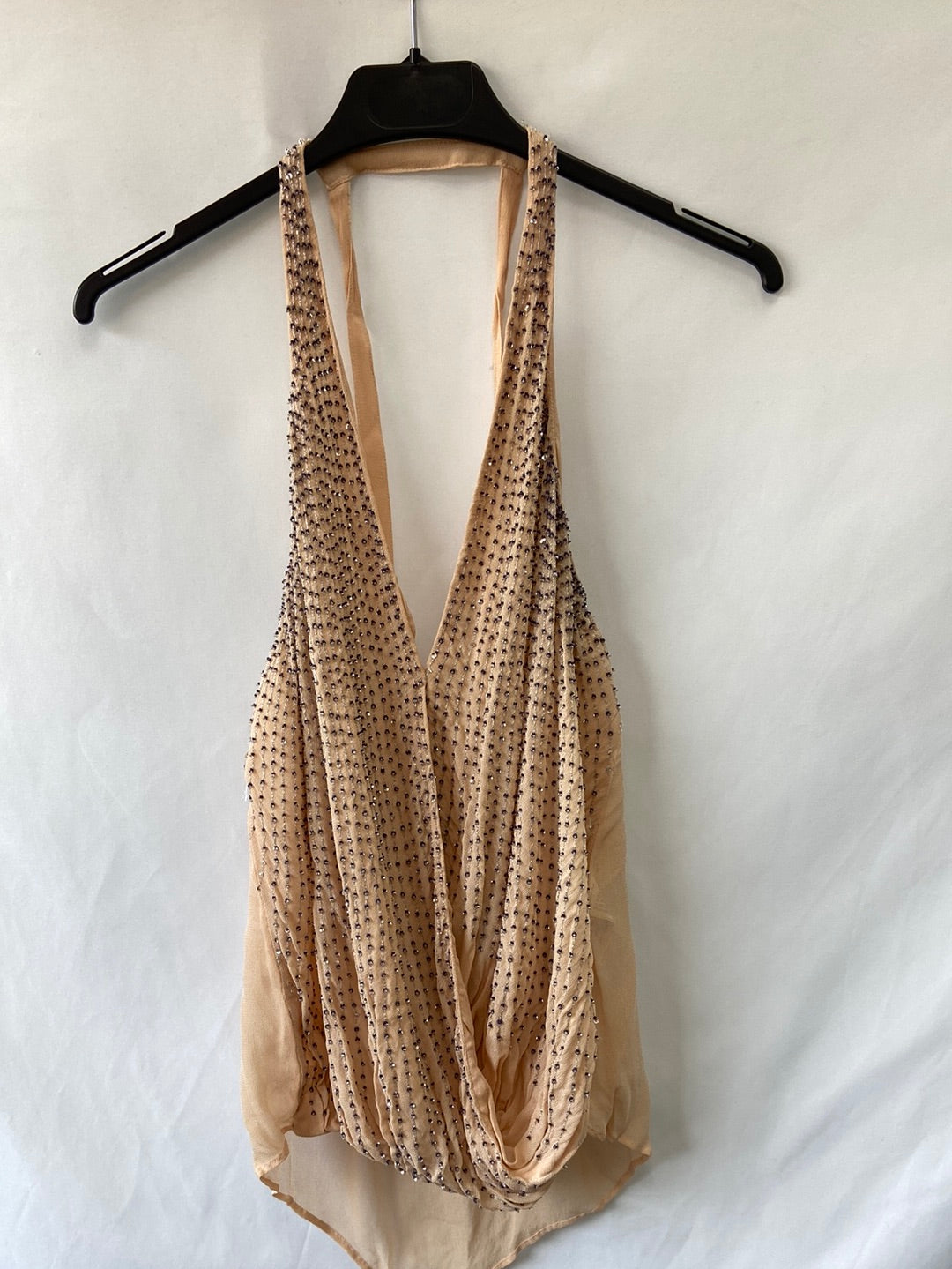 ZARA.Top beige pedrería T.M