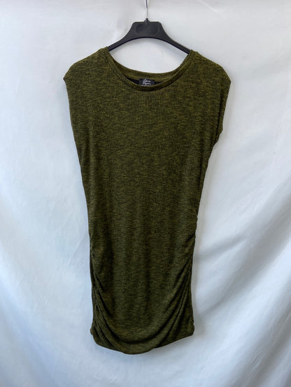ZARA.Vestido verde punto canalé T.S