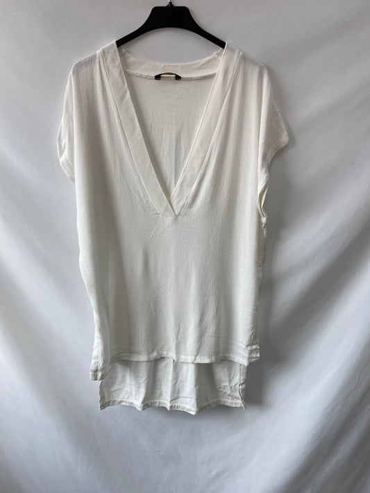 MASSIMO DUTTI.Blusa/camiseta doble textura T.M/L