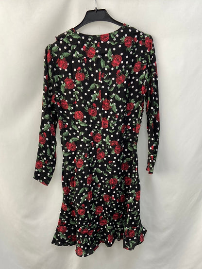 MANGO. Vestido negro flores T.S