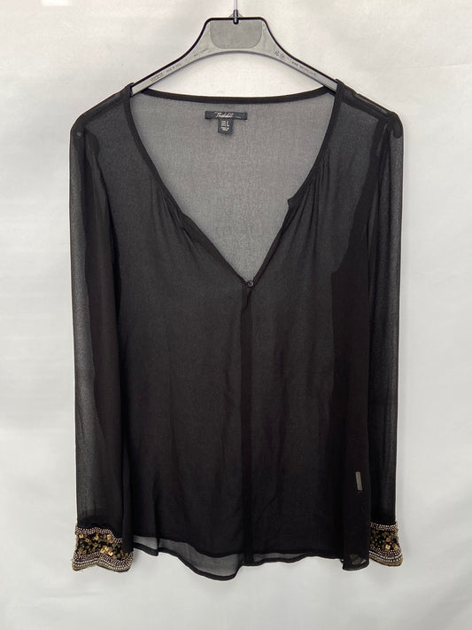 ZARA.Blusa negra semitransparente abalorios T.s