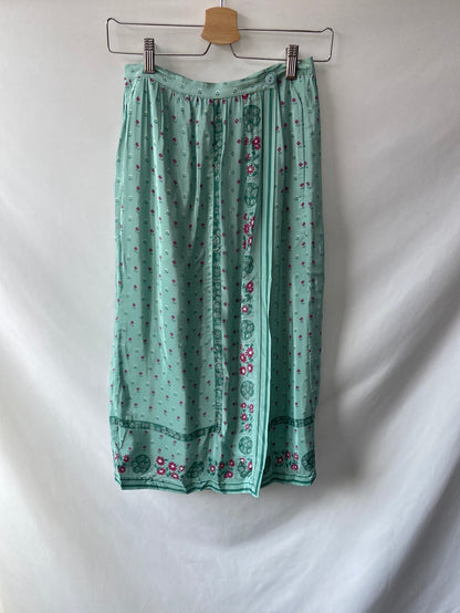 INTROPIA.Greenish blue floral midi skirt S.34