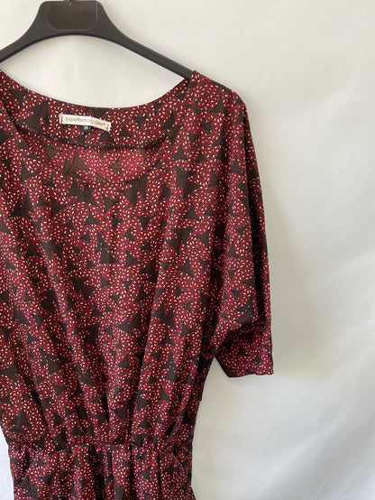LA PETITE FRANCAISE. Vestido estampado burdeos y marrón T.36