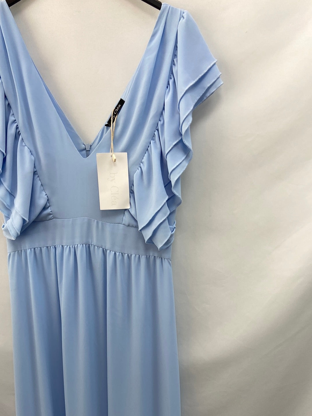 BY CLÉA.Vestido largo azul volantes (36,38 y 40)