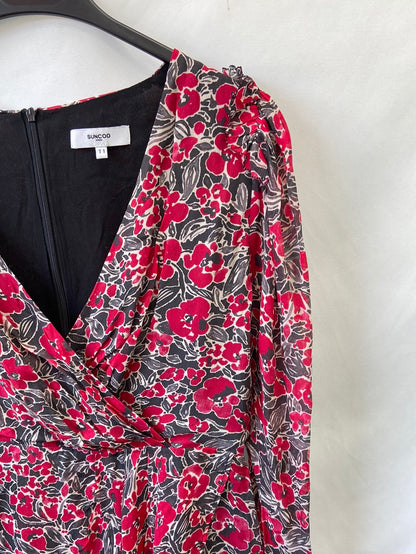 SUNCOO.Vestido gris flores cruzado T.S