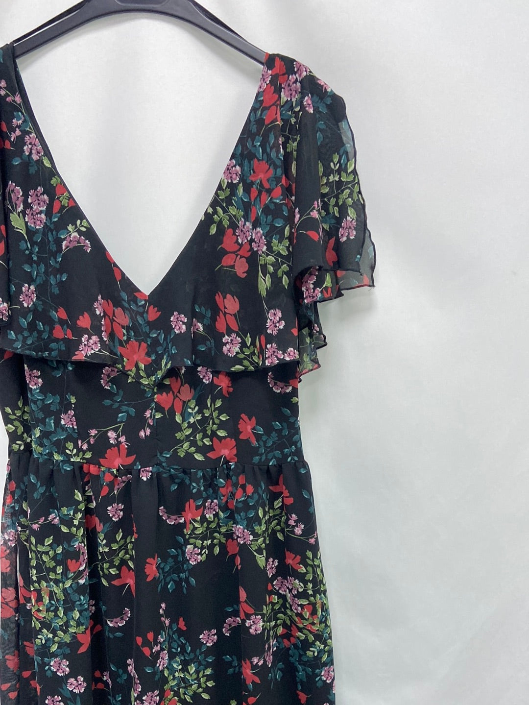 MANGO. Vestido midi negro flores T.m