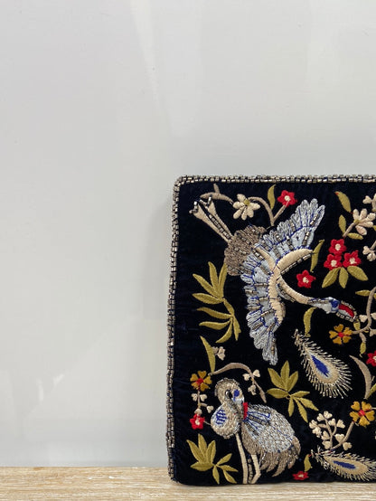 ZARA. Blue embroidered velvet wallet
