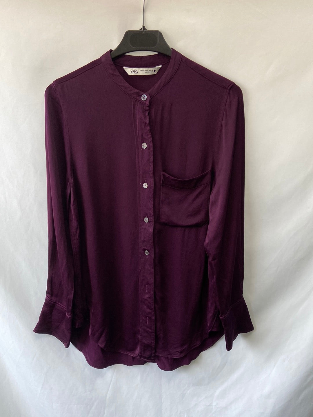 ZARA. Wine-colored shirt with Mao collar, size S
