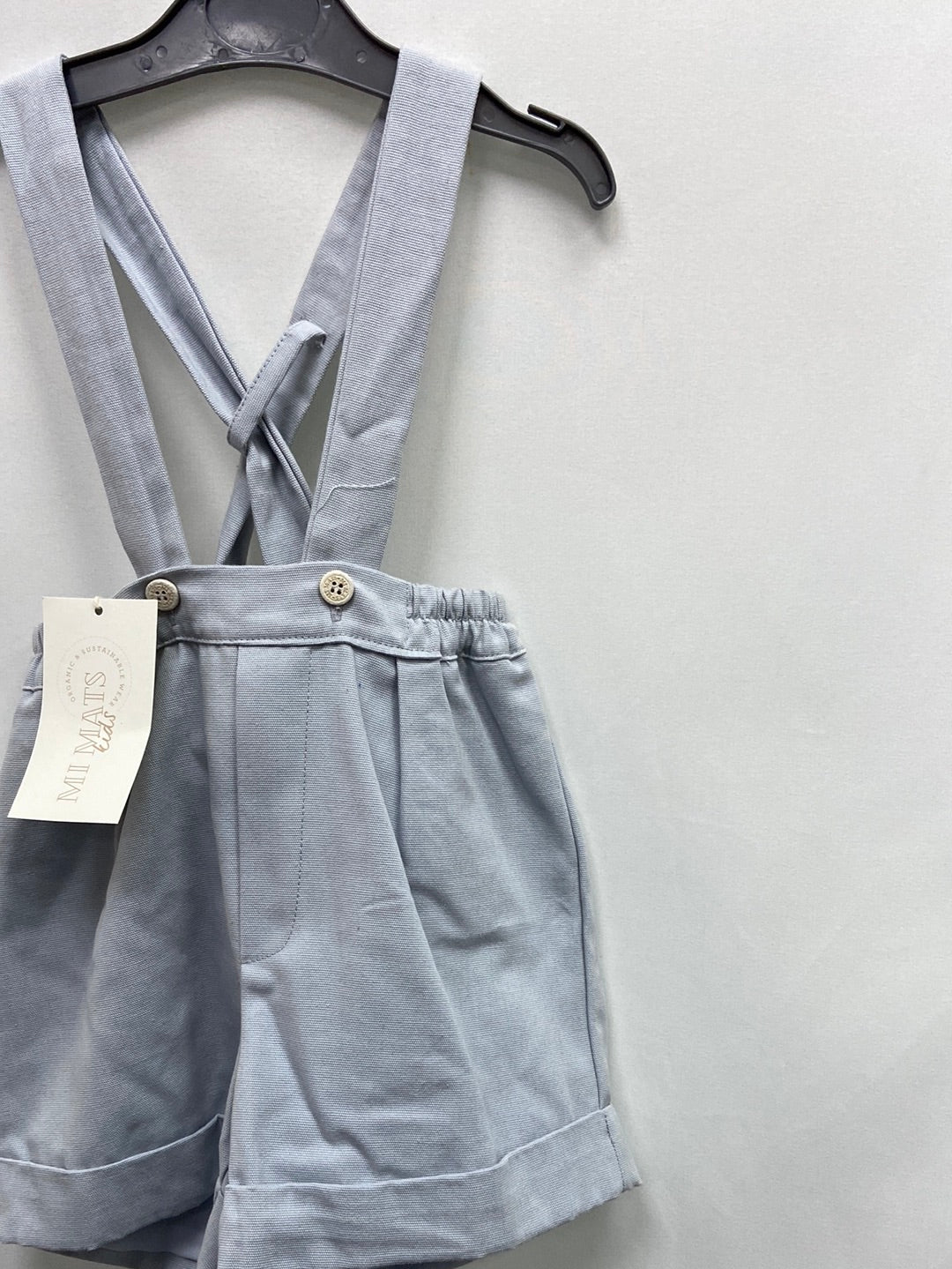 MI MATS. Pantalones cortos azules tirantes T.18-24 meses