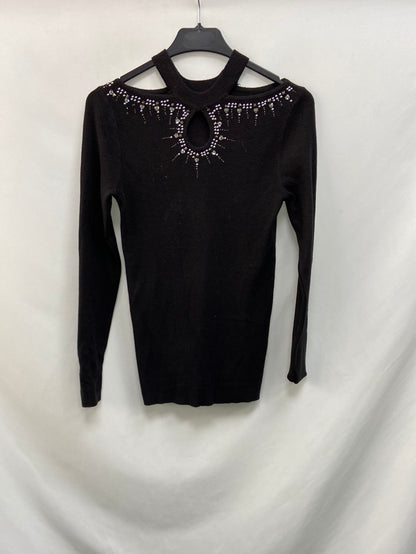 KATELINA.Jersey negro aberturas tachuelas T.L/XL (S)