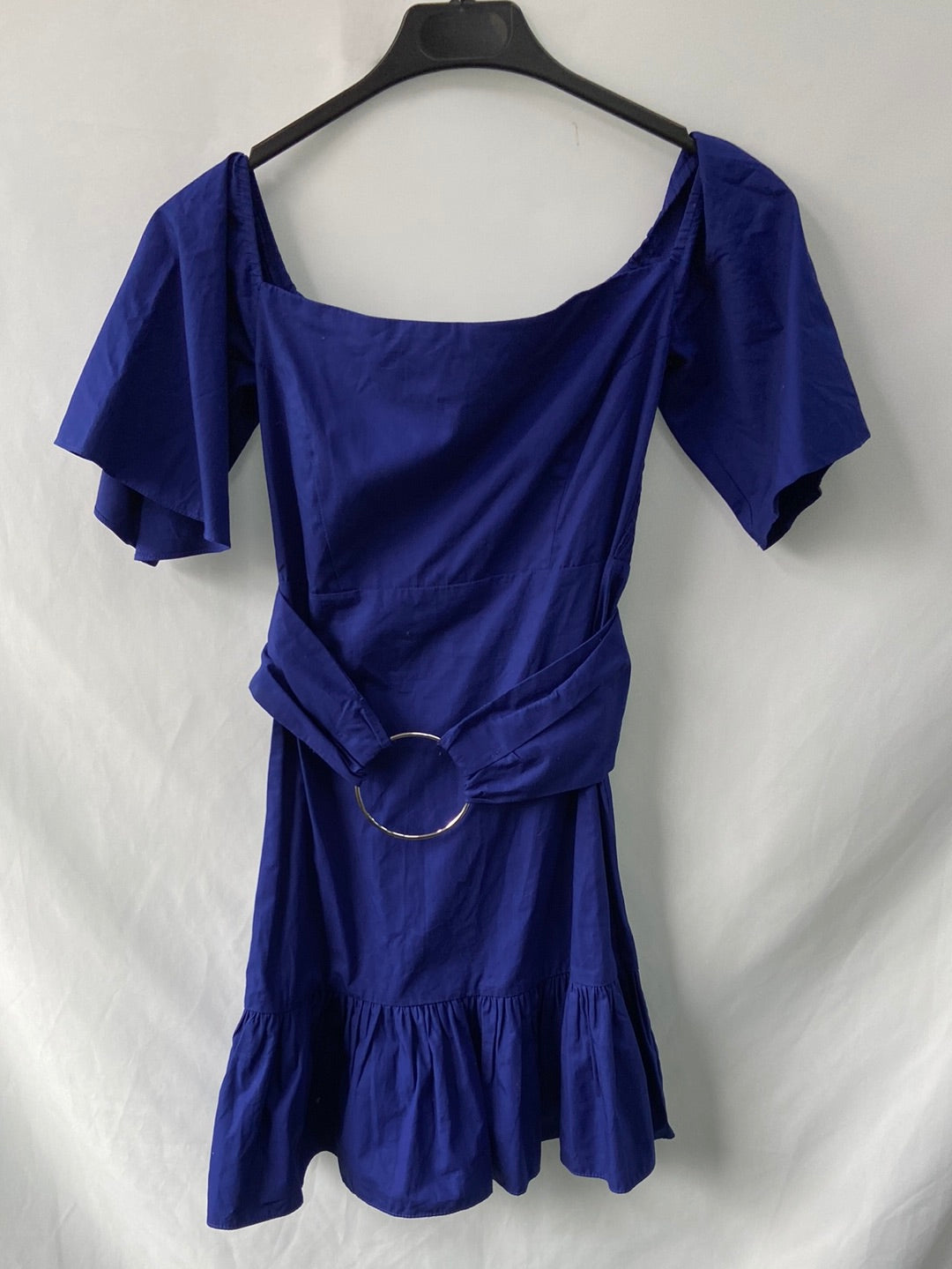 MANGO.Vestido azul Klein volante T.XS