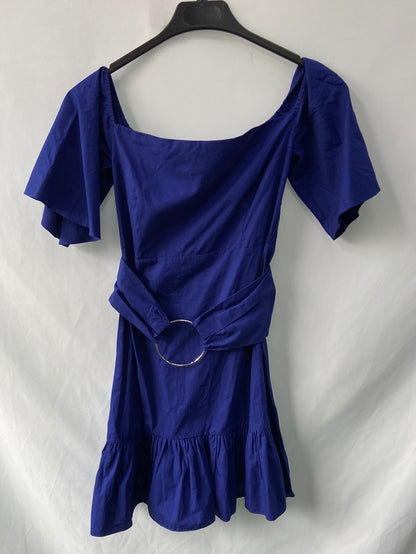 MANGO.Vestido azul Klein volante T.XS