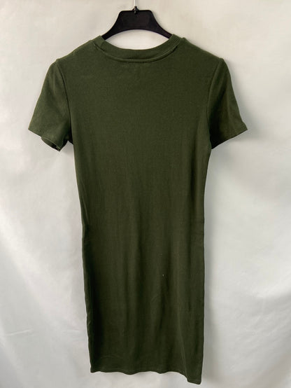 ZARA.Vestido punto canalé verde T.m