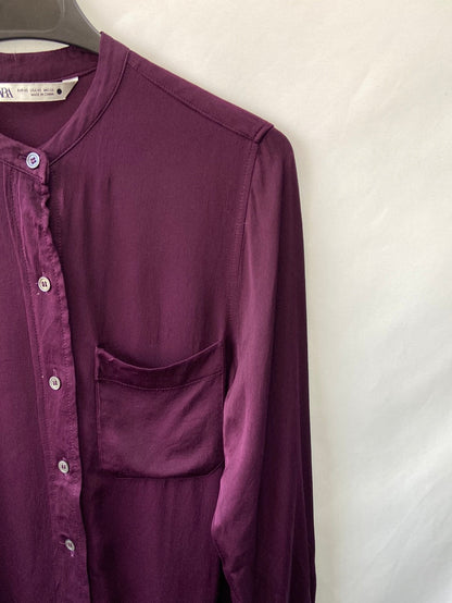 ZARA. Wine-colored shirt with Mao collar, size S