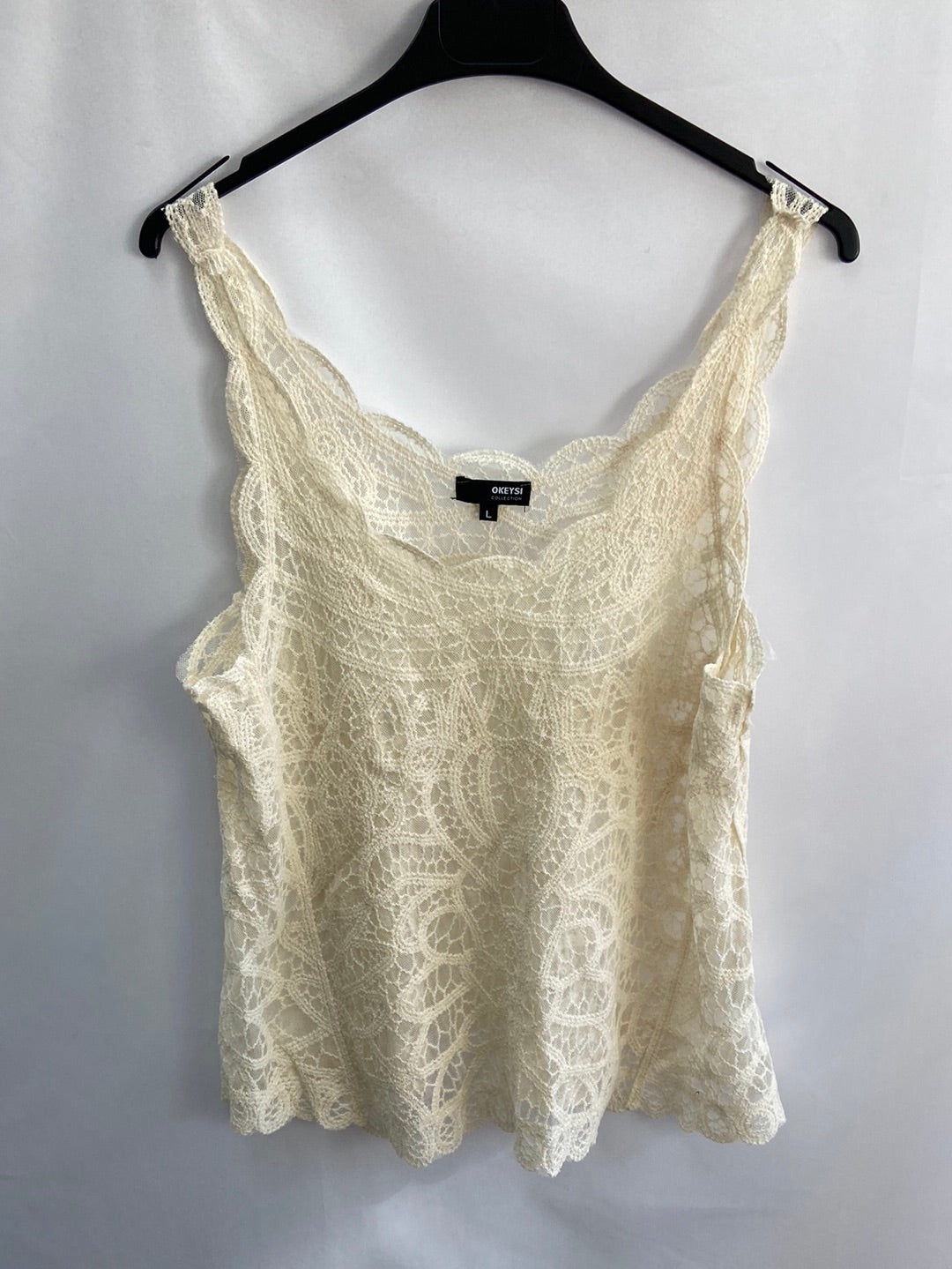 OKEYSI.Top beige encaje T.L