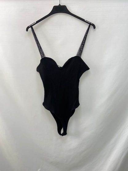 ZARA.Body negro canalé T.L