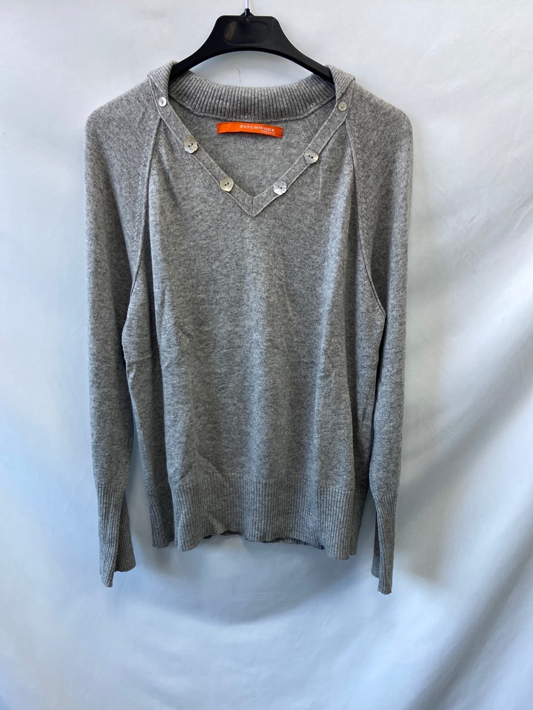 PATCHWORK .Jersey gris con angora T.XL
