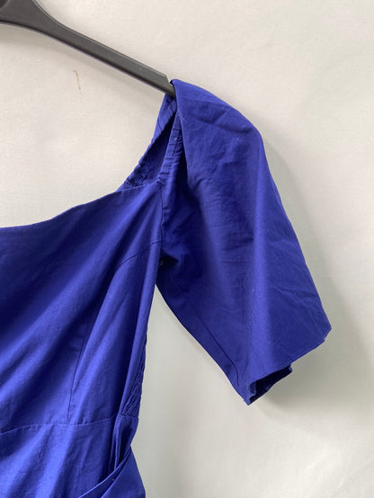 MANGO.Vestido azul Klein volante T.XS