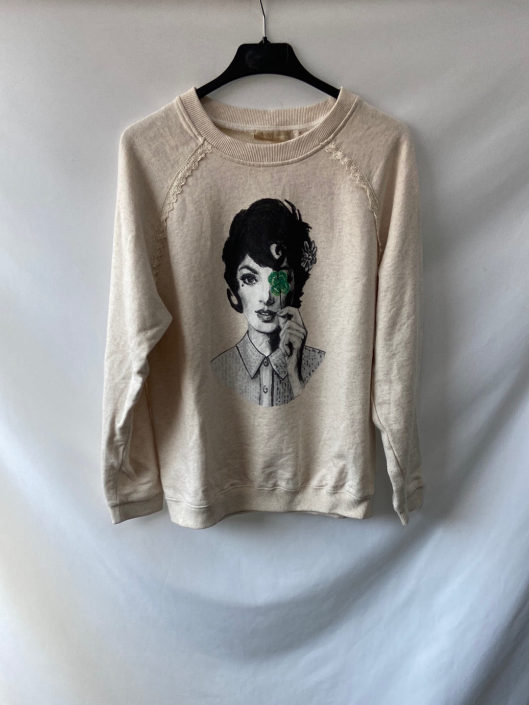 DOLORES PROMESAS.Sudadera beige dibujo T.s