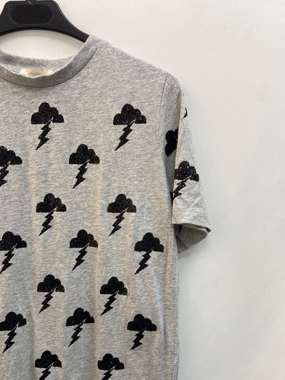 H&M.Camiseta gris nubes lentejuelas T.38