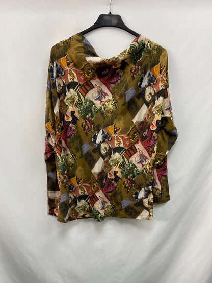 OKY COKY.Blusa seda estampado vintage T.42