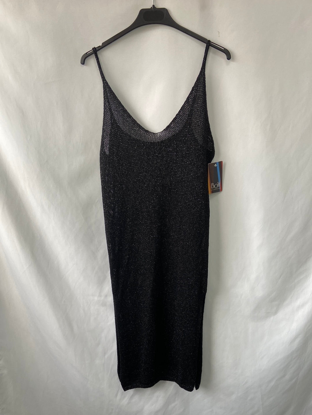 OTRAS.Vestido midi punto negro hilos plata T.s/m