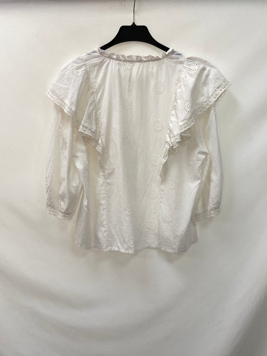 OTRAS.Blusa blanca detalles troquelados manga 3/4 TU (S)