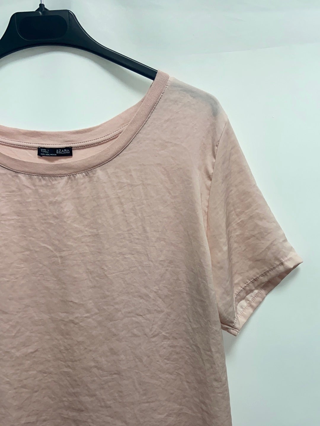 ZARA. Camiseta básica rosa doble textura T.s