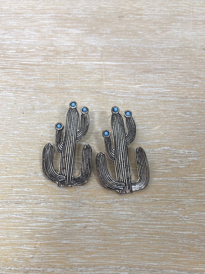OTRAS.Pendientes cactus plateados