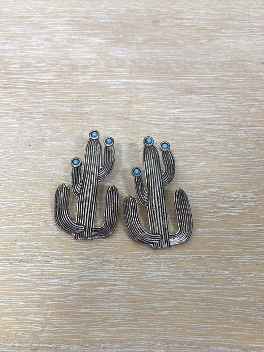 OTRAS.Pendientes cactus plateados
