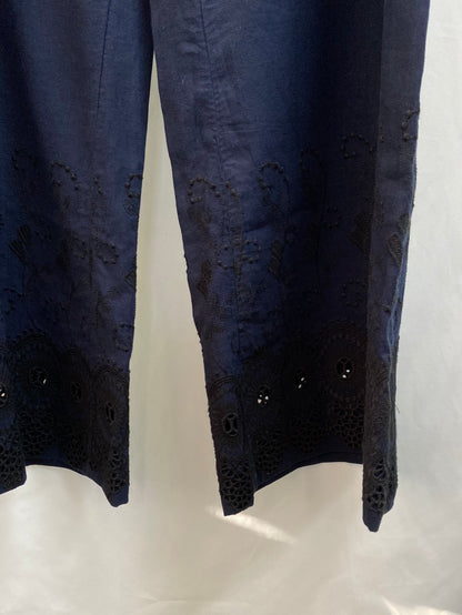 UTERQÜE.Pantalones palazzo lino azules T.m