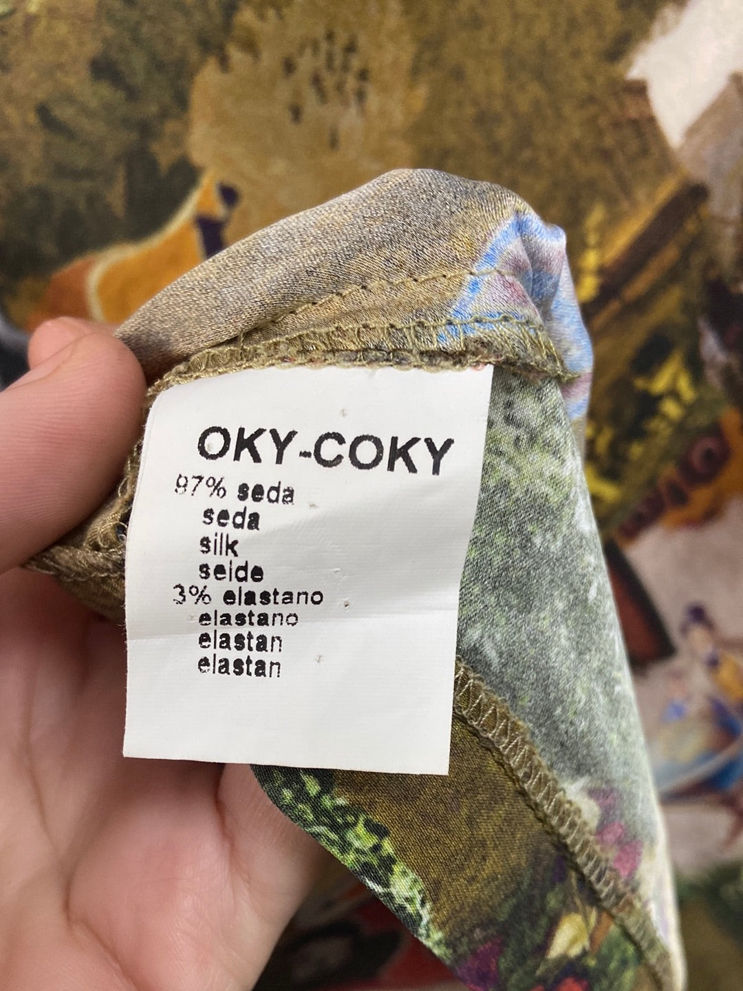 OKY COKY.Blusa seda estampado vintage T.42
