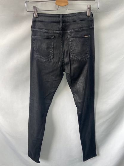 REIKO. Black waxed trousers S.34