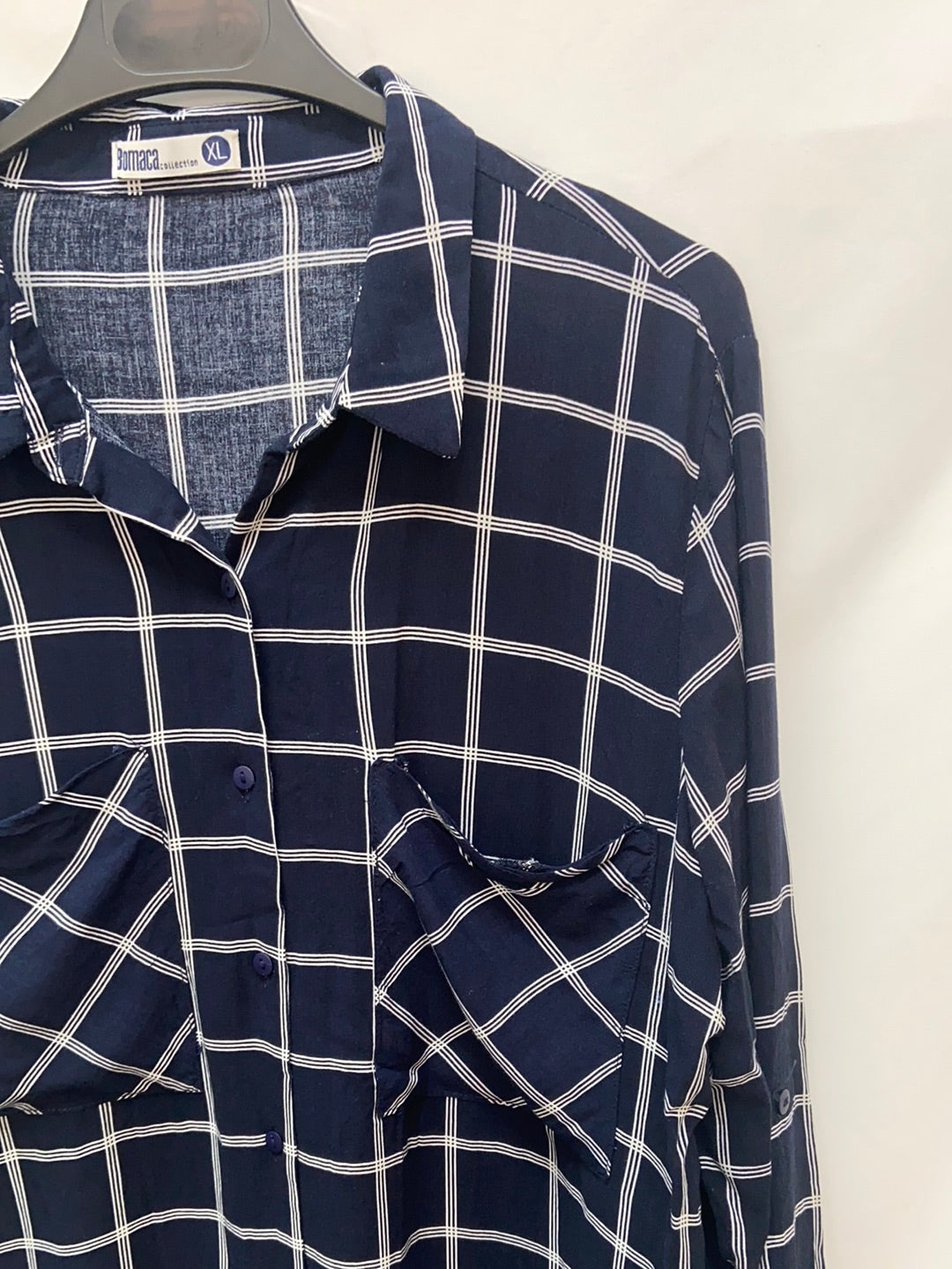 BOMACA.Camisa azul cuadros blancos T.XL