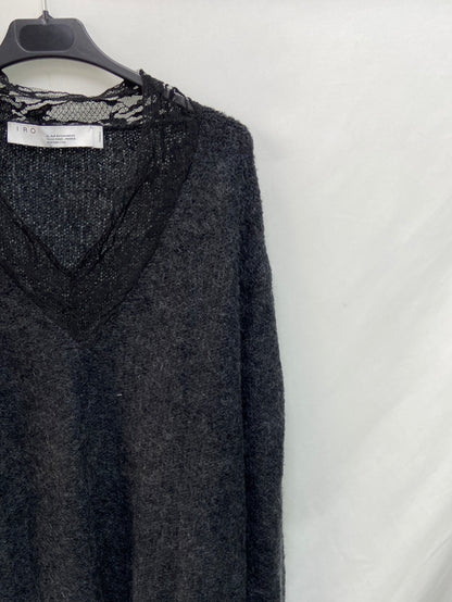 IRO.Black V-neck lace jersey S.XS